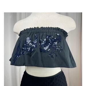 TANYA TAYLOR Zoya Ruffled Strapless Crop‎ Top Womens (M) Sequin Applique